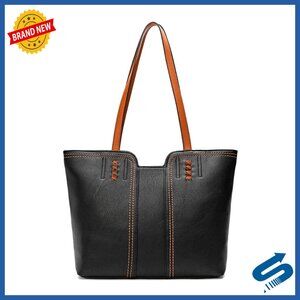 Vegan Leather Tote Bag with Top Zipper, 12.5x11.5 Inches